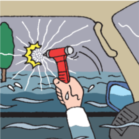 豪雨に備えて、車に脱出用ハンマーを備えましょう！